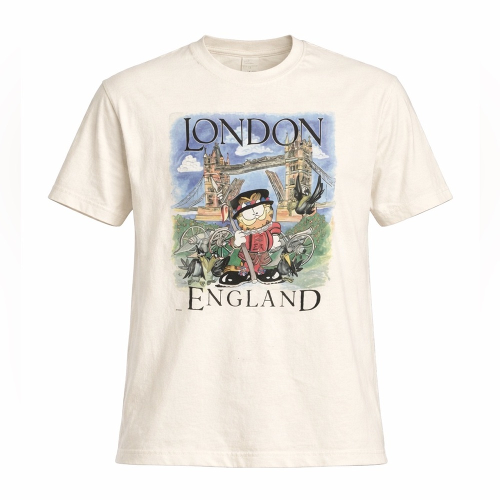 VINTAGE GARFIELD PAWS LONDON ENGLAND Beefeater Tower Bridge Unbranded Sz Med EUC